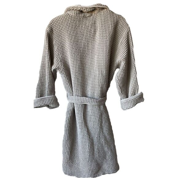 New Boll & Branch Organic Cotton Pewter Women's Waffle Robe Gray Size Large - Picture 6 of 6
